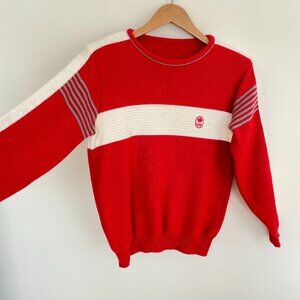 Vintage Team Canada Olympic Red Colorblock Sweater Logo Retro Sportswear 70s 80s